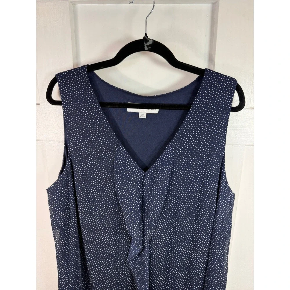 Emma & Michele Navy Blue Polka Dot Ruffle Front Sleeveless Shift Dress 2X - Picture 2 of 10